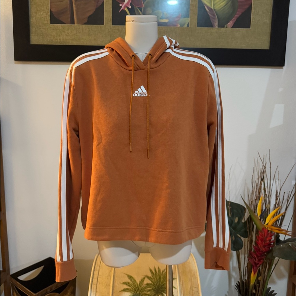 adidas Women's Post Game Cropped Sweatshirt Hoodie Orange Medium Long Sleeve